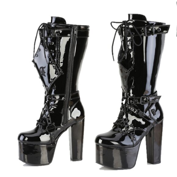 Demonia Torment Chunky Heel Platform Goth Punk Knee Boots - Picture 4 of 7